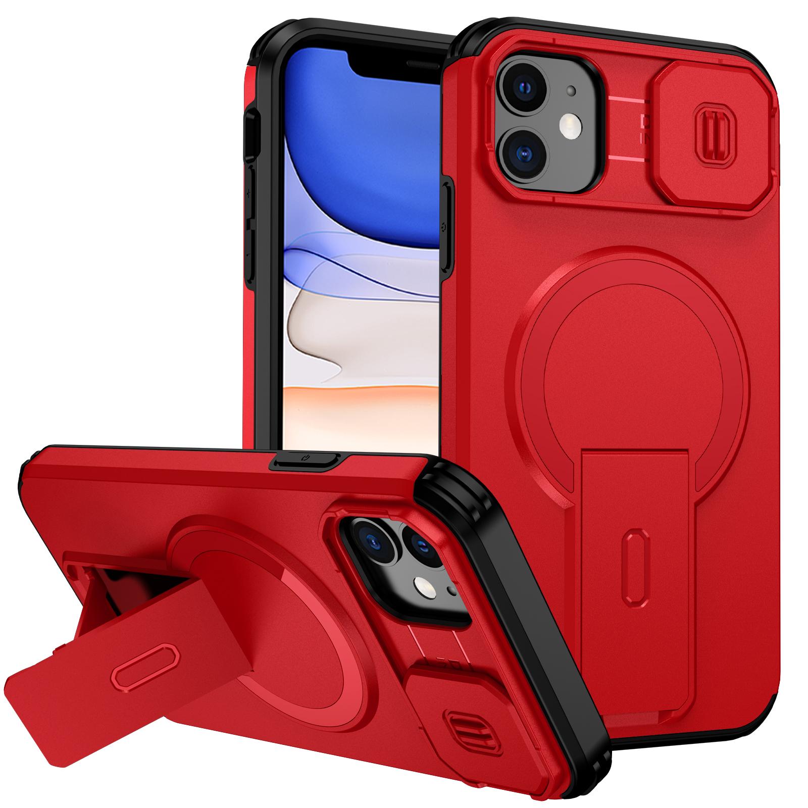 For iPhone 11 Sliding Camshield MagSafe Holder Phone Case(Red) - Shopkiz.com