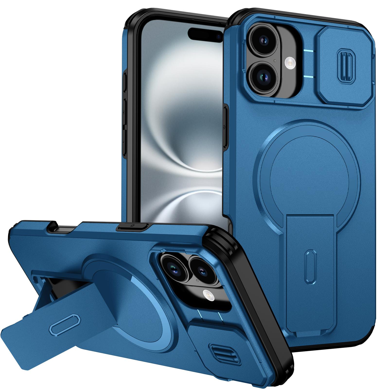 For iPhone 16 Plus Sliding Camshield MagSafe Holder Phone Case(Blue) - Shopkiz.com