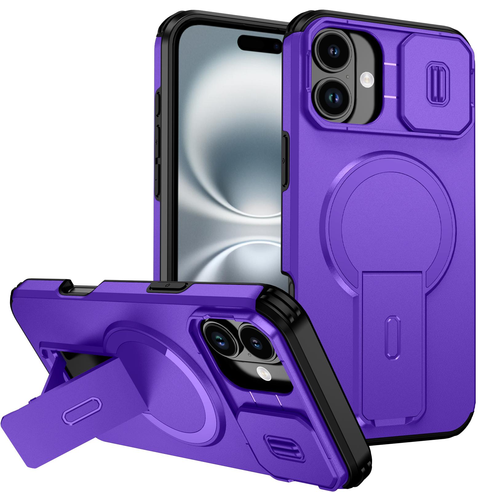 For iPhone 16 Plus Sliding Camshield MagSafe Holder Phone Case(Purple) - Shopkiz.com