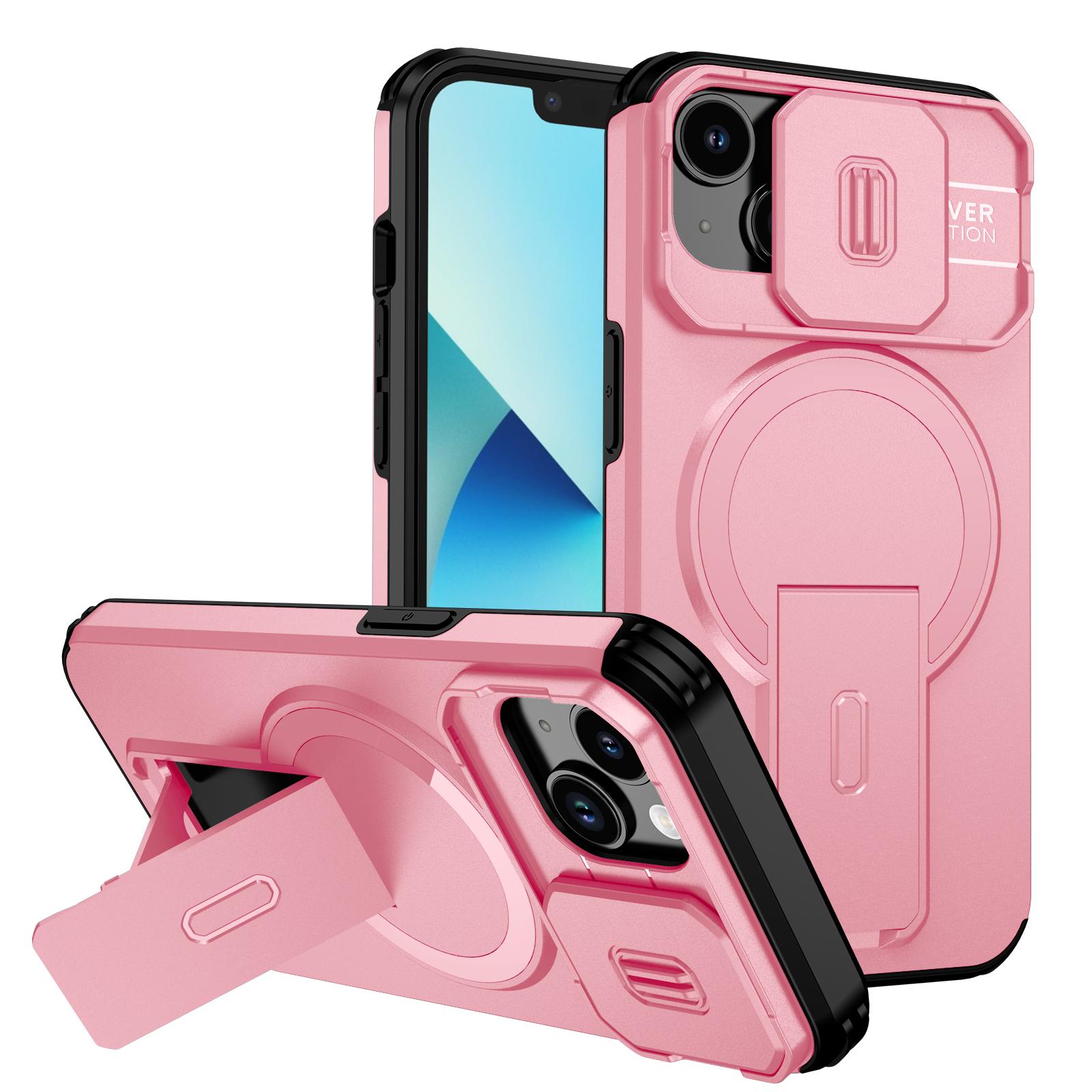 For iPhone 14 / 13 Sliding Camshield MagSafe Holder Phone Case(Pink) - Shopkiz.com