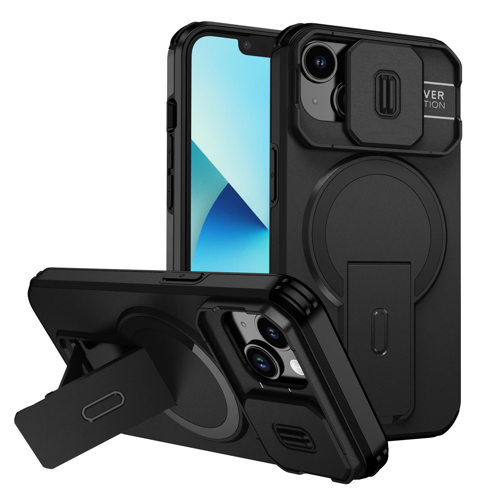 For iPhone 14 / 13 Sliding Camshield MagSafe Holder Phone Case(Black) - Shopkiz.com