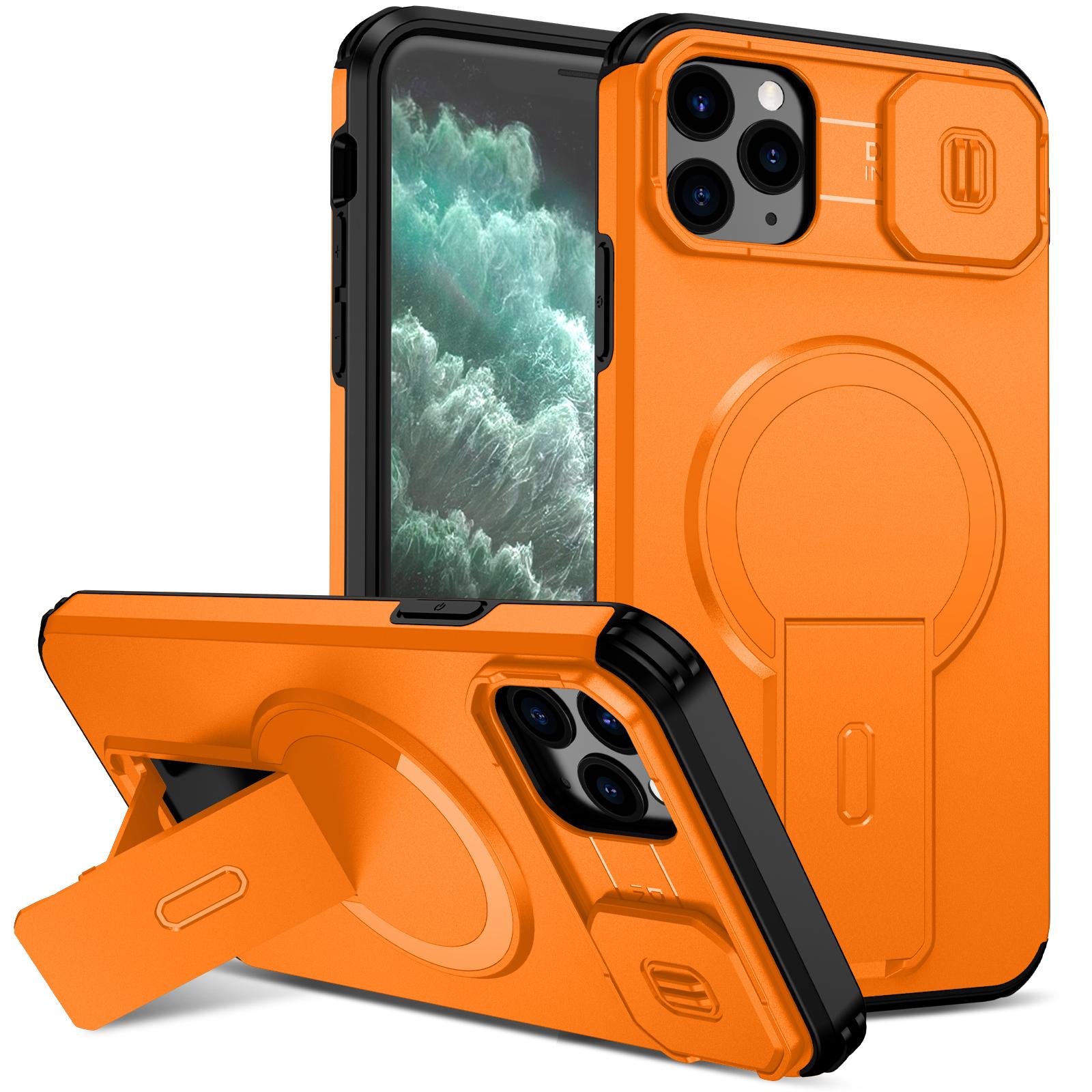 For iPhone 11 Pro Max Sliding Camshield MagSafe Holder Phone Case(Orange) - Shopkiz.com