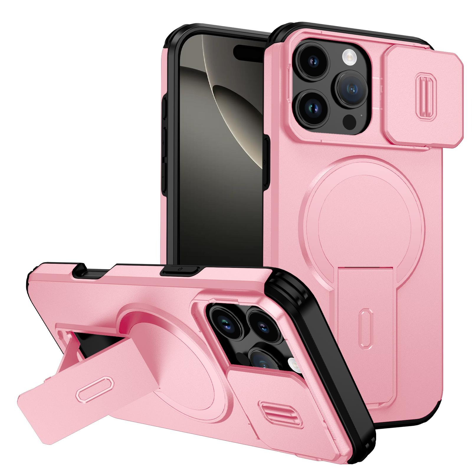 For iPhone 16 Pro Max Sliding Camshield MagSafe Holder Phone Case(Pink) - Shopkiz.com