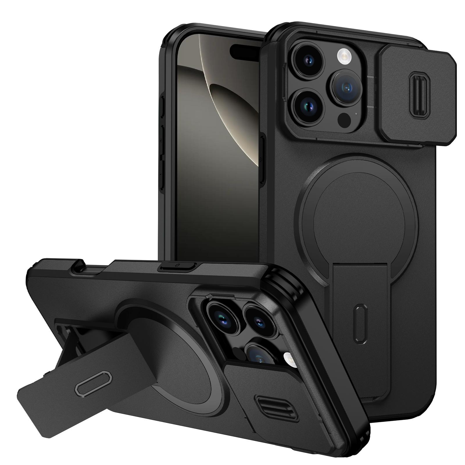 For iPhone 16 Pro Max Sliding Camshield MagSafe Holder Phone Case(Black) - Shopkiz.com