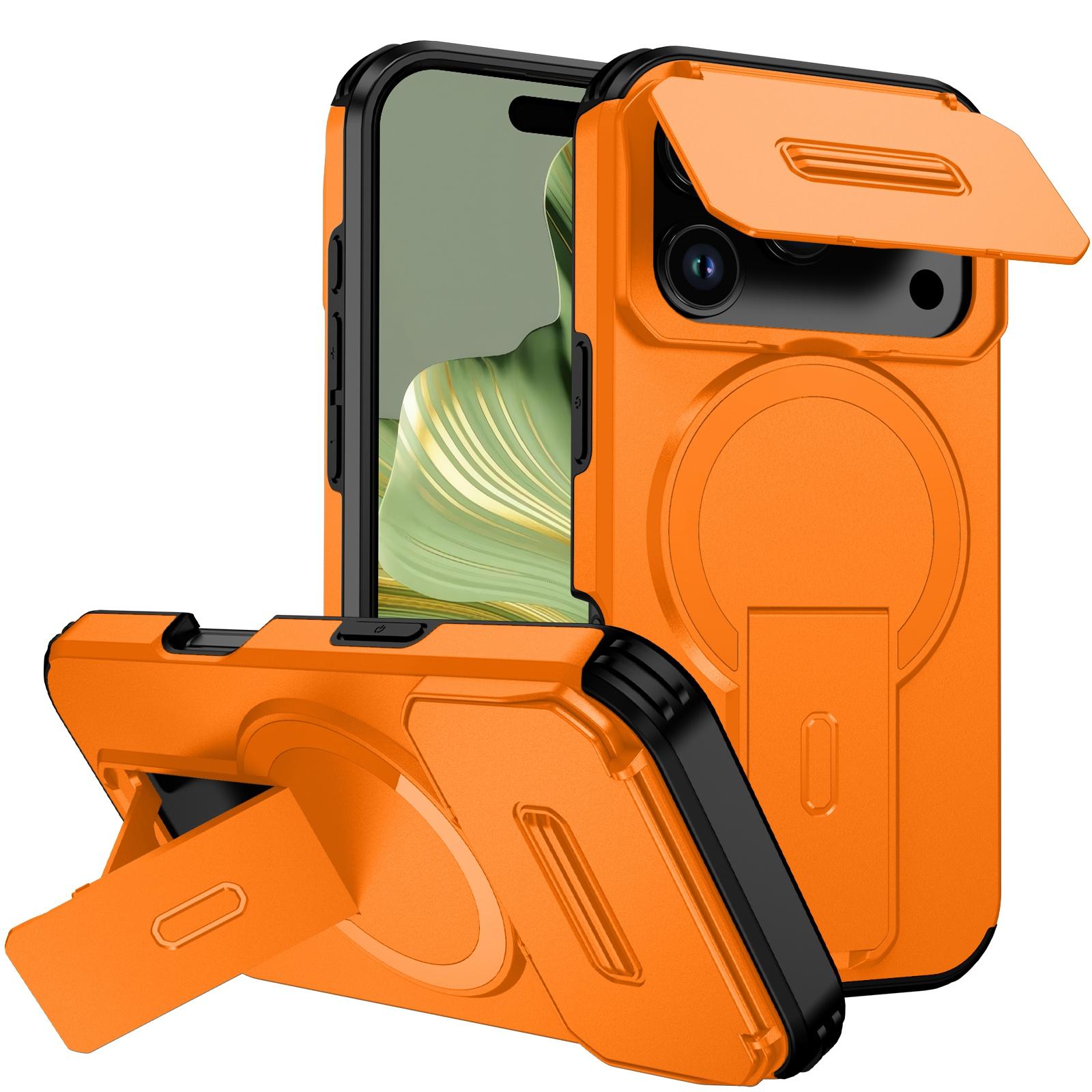 For iPhone 18 Pro Max Sliding Camshield MagSafe Holder Phone Case(Orange) - Shopkiz.com
