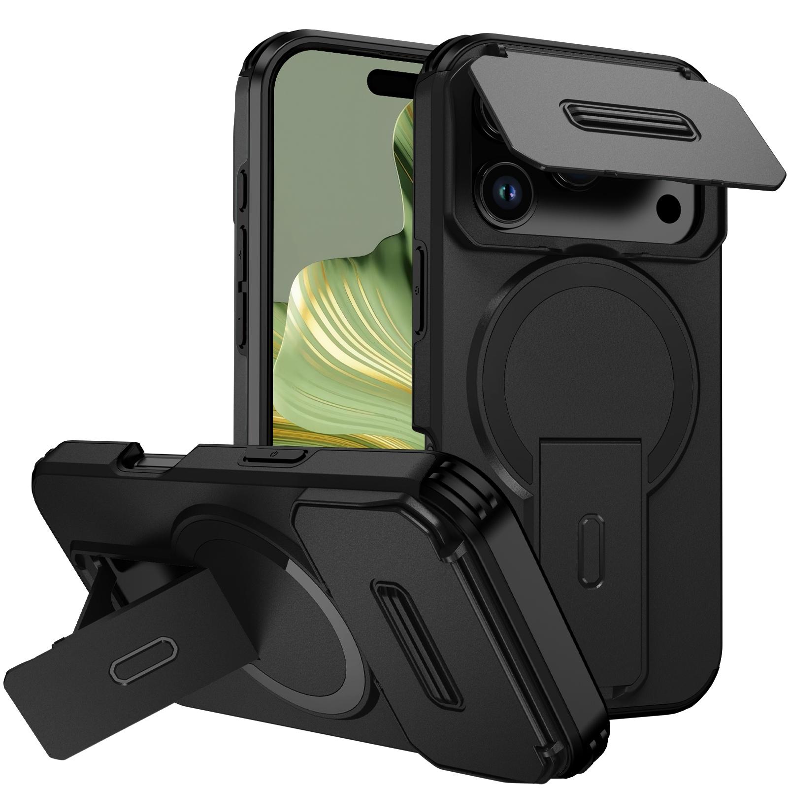 For iPhone 18 Pro Max Sliding Camshield MagSafe Holder Phone Case(Black) - Shopkiz.com