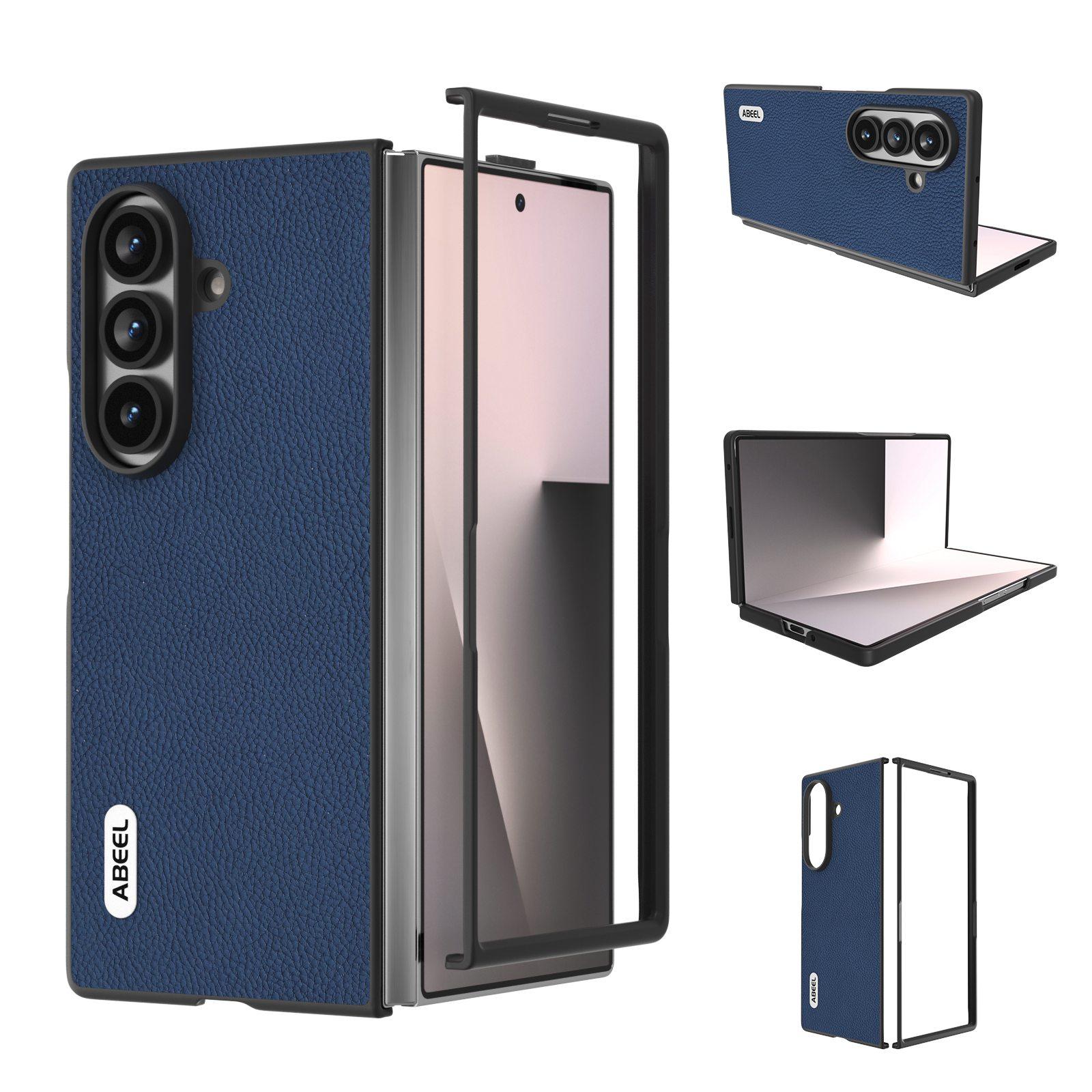 For Galaxy Z Fold8 Ultra 5G ABEEL Genuine Leather + PC Litchi Texture Phone Case(Blue) - Shopkiz.com