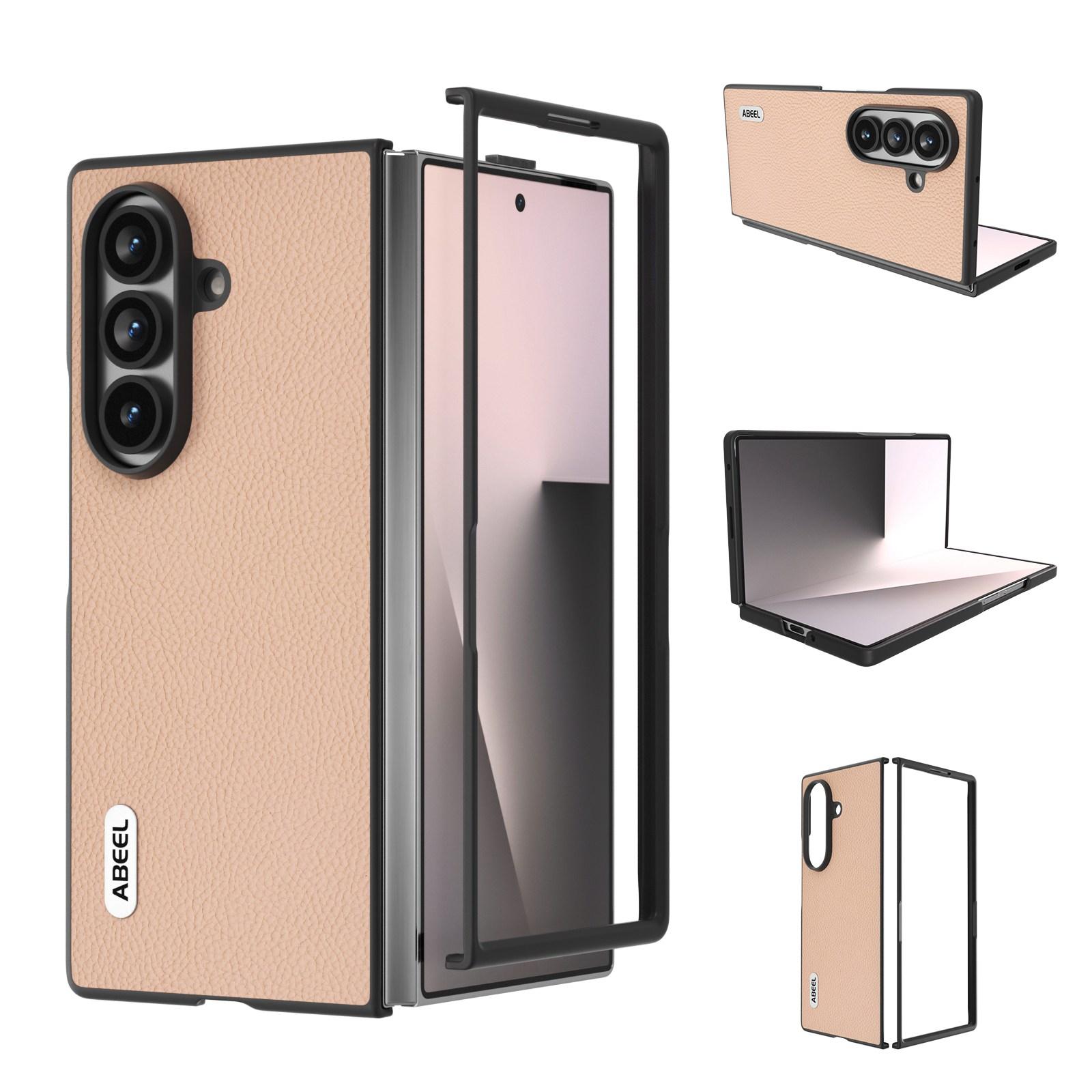 For Galaxy Z Fold8 Ultra 5G ABEEL Genuine Leather + PC Litchi Texture Phone Case(Pink Gold) - Shopkiz.com
