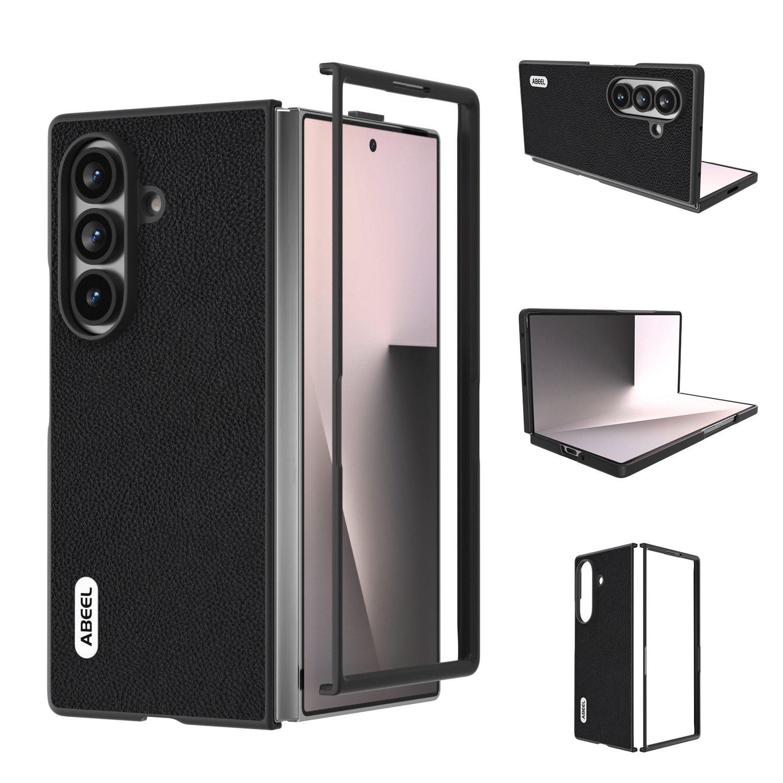For Galaxy Z Fold8 Ultra 5G ABEEL Genuine Leather + PC Litchi Texture Phone Case(Black) - Shopkiz.com