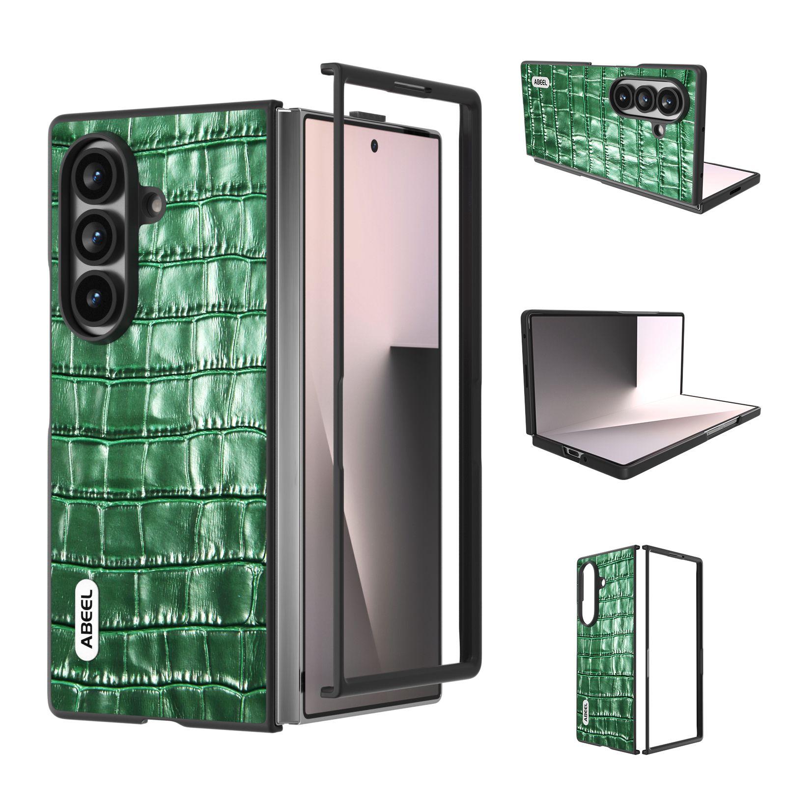 For Galaxy Z Fold8 Ultra 5G ABEEL Crocodile Texture Genuine Leather Phone Case(Green) - Shopkiz.com