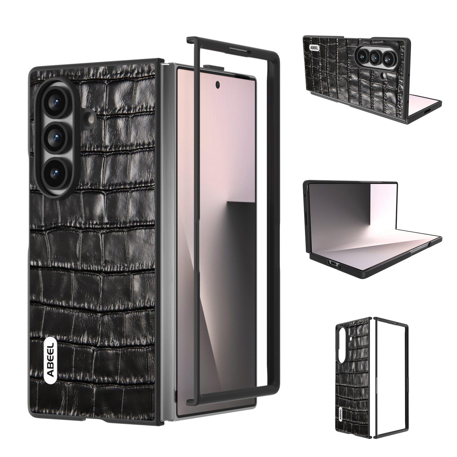For Galaxy Z Fold8 Ultra 5G ABEEL Crocodile Texture Genuine Leather Phone Case(Black) - Shopkiz.com