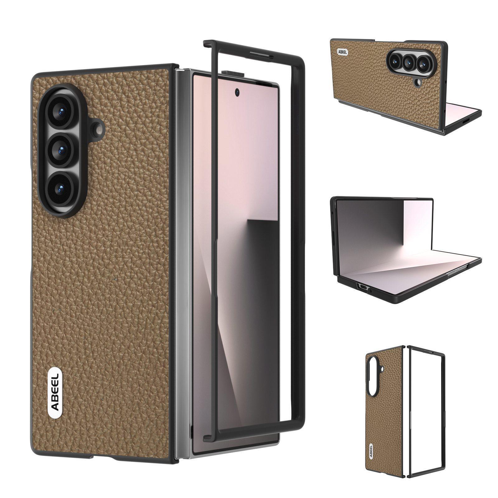 For Galaxy Z Fold8 Ultra 5G ABEEL Genuine Leather Litchi Texture Phone Case(Grey) - Shopkiz.com
