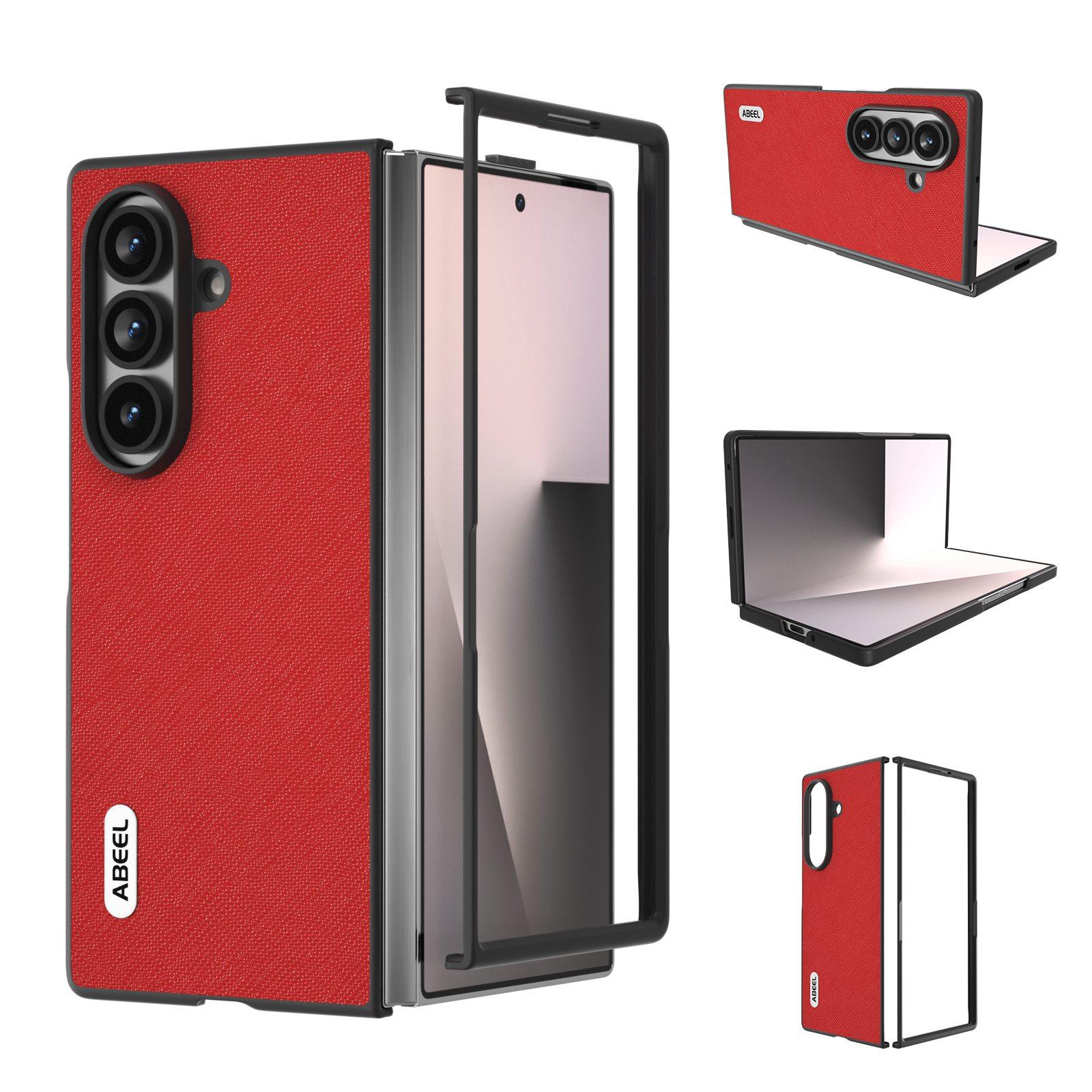 For Galaxy Z Fold8 Ultra 5G ABEEL Cross Texture Genuine Leather Phone Case(Red) - Shopkiz.com