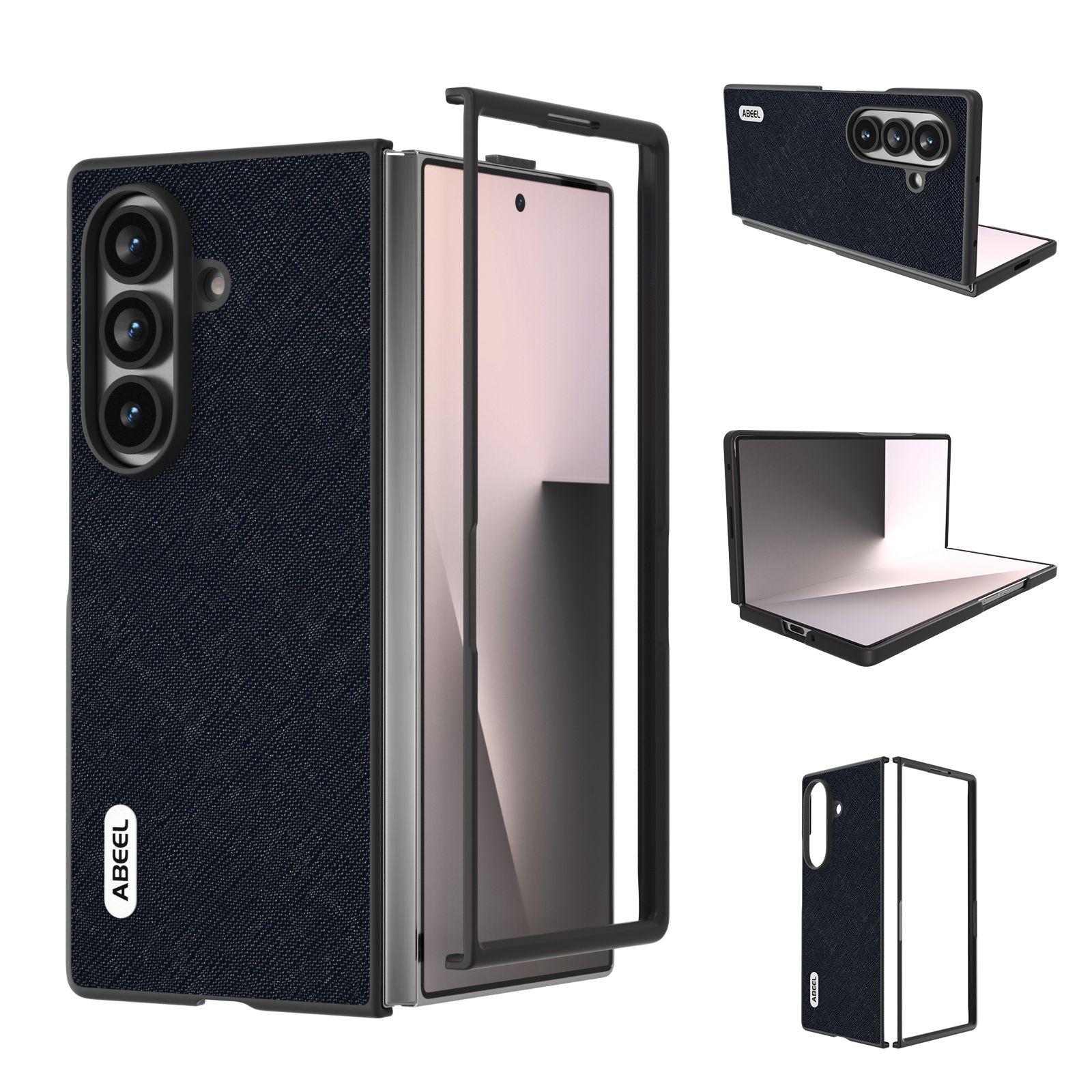 For Galaxy Z Fold8 Ultra 5G ABEEL Cross Texture Genuine Leather Phone Case(Blue) - Shopkiz.com