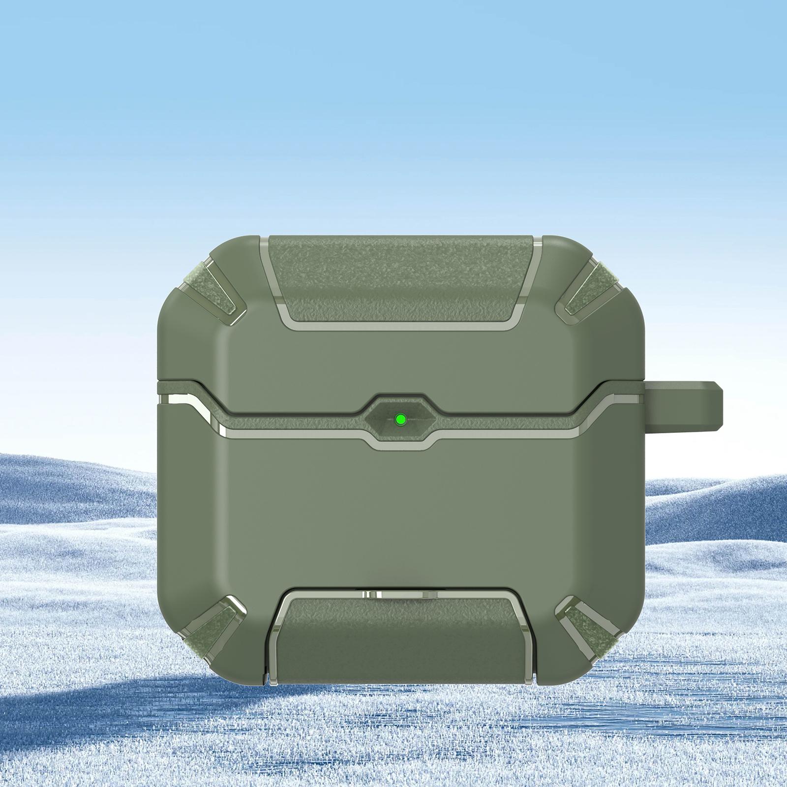 For AirPods 4 Wireless Earphones Protective Case with Hook & Holder(Green) - Shopkiz.com