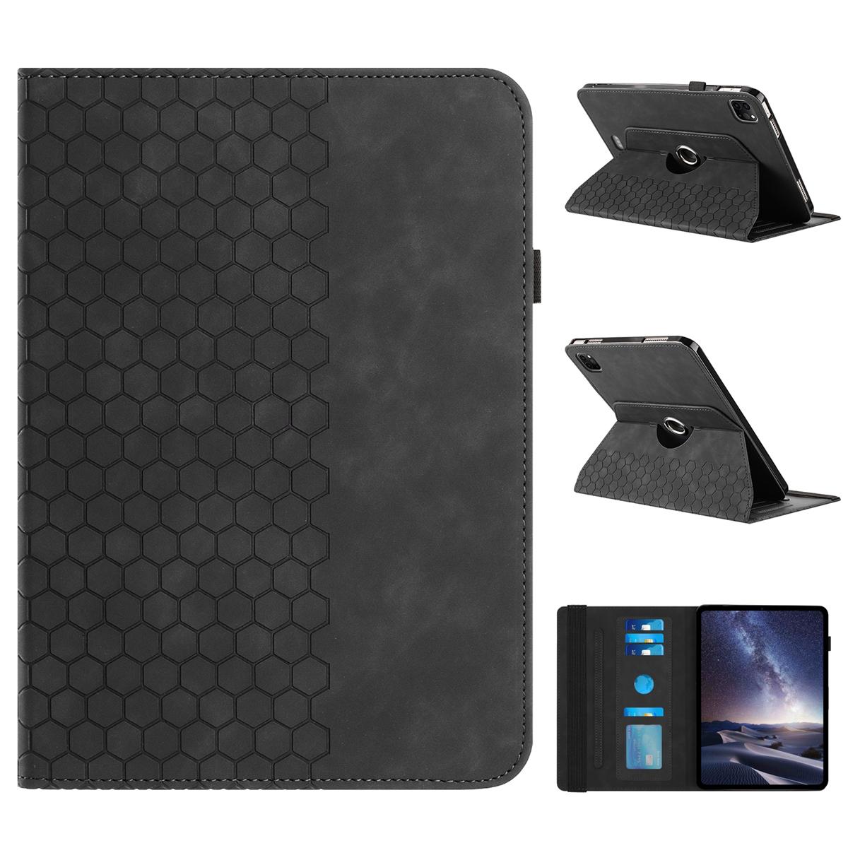 For iPad Pro 11 / Air 2022 / Air 2020 10.9 Rotatable Honeycomb Embossed Smart Leather Tablet Case(Black) - Shopkiz.com