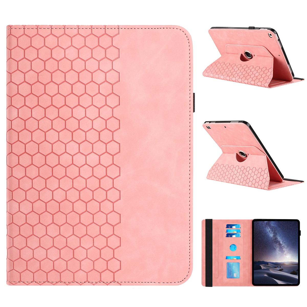 For iPad Pro 9.7 / 9.7 2018 / 2017 Rotatable Honeycomb Embossed Smart Leather Tablet Case(Pink) - Shopkiz.com