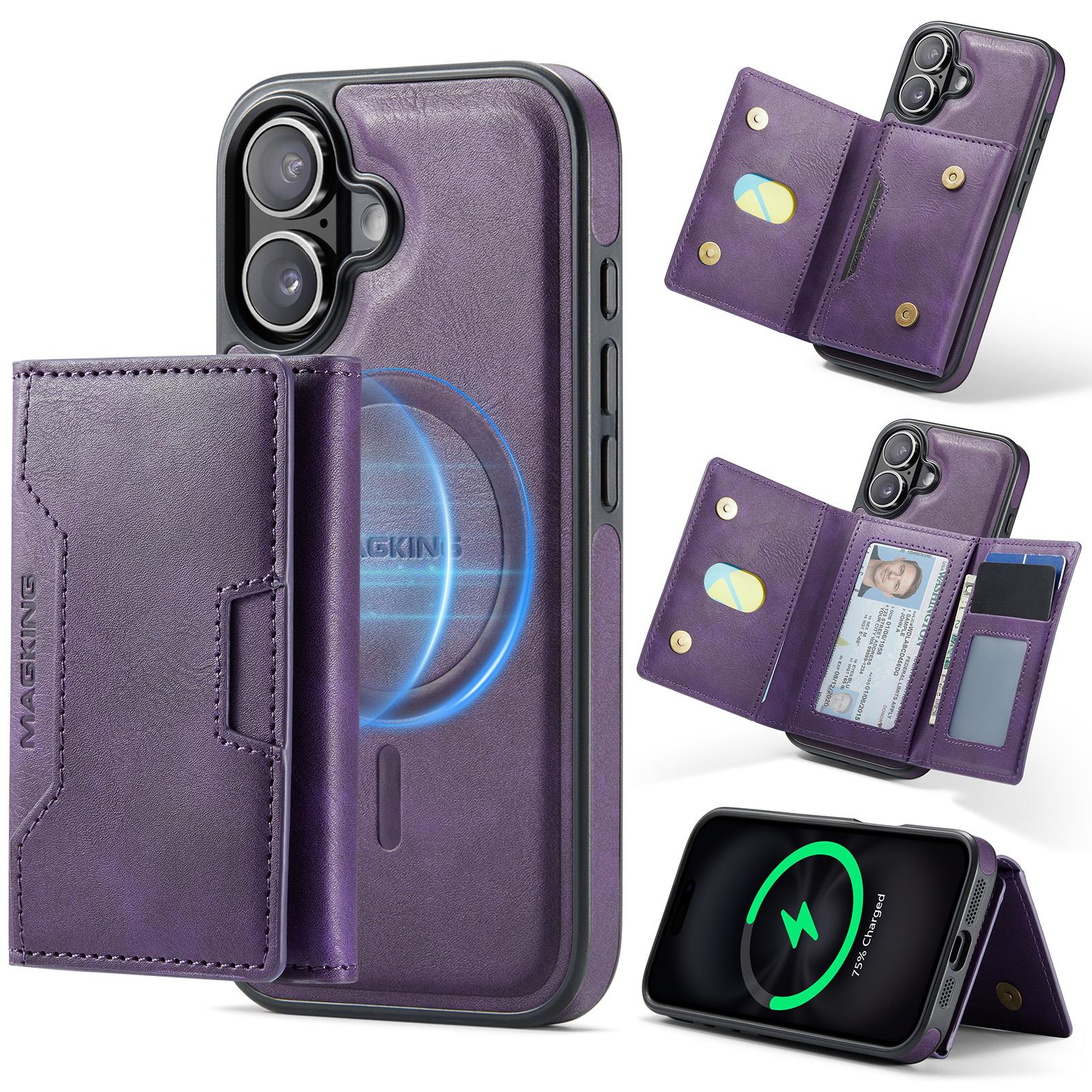 For iPhone 17 MAGKING K4 Series MagSafe RFID Tri-fold Card Bag Detachable Phone Case(Purple) - Shopkiz.com