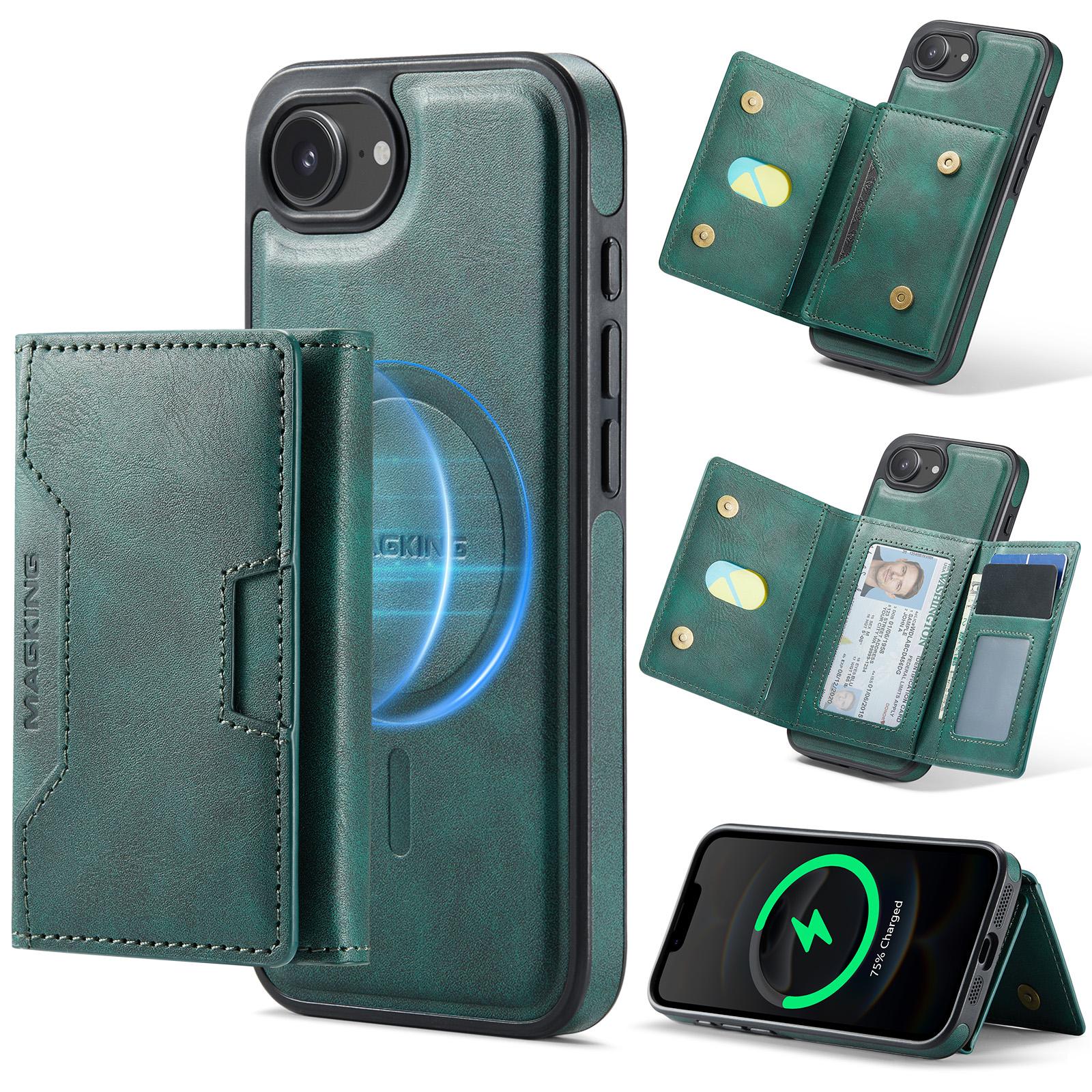 For iPhone 17e / 16e MAGKING K4 Series MagSafe RFID Tri-fold Card Bag Detachable Phone Case(Green) - Shopkiz.com