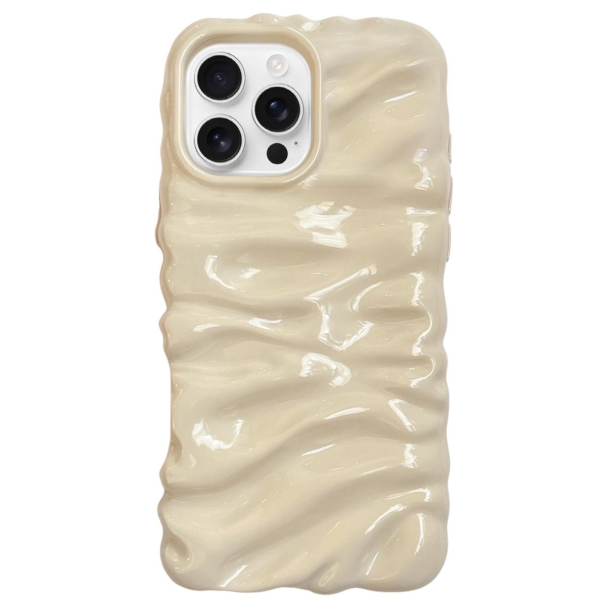 For iPhone 16 Pro Max Cream Texture Electroplating TPU Full Coverage Phone Case(Beige) - Shopkiz.com