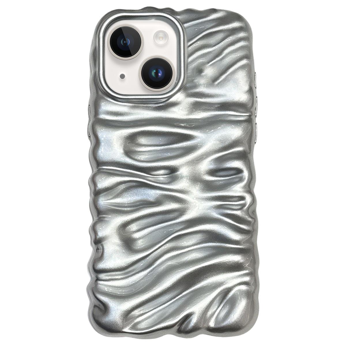 For iPhone 15 Plus Cream Texture Electroplating TPU Full Coverage Phone Case(Silver) - Shopkiz.com