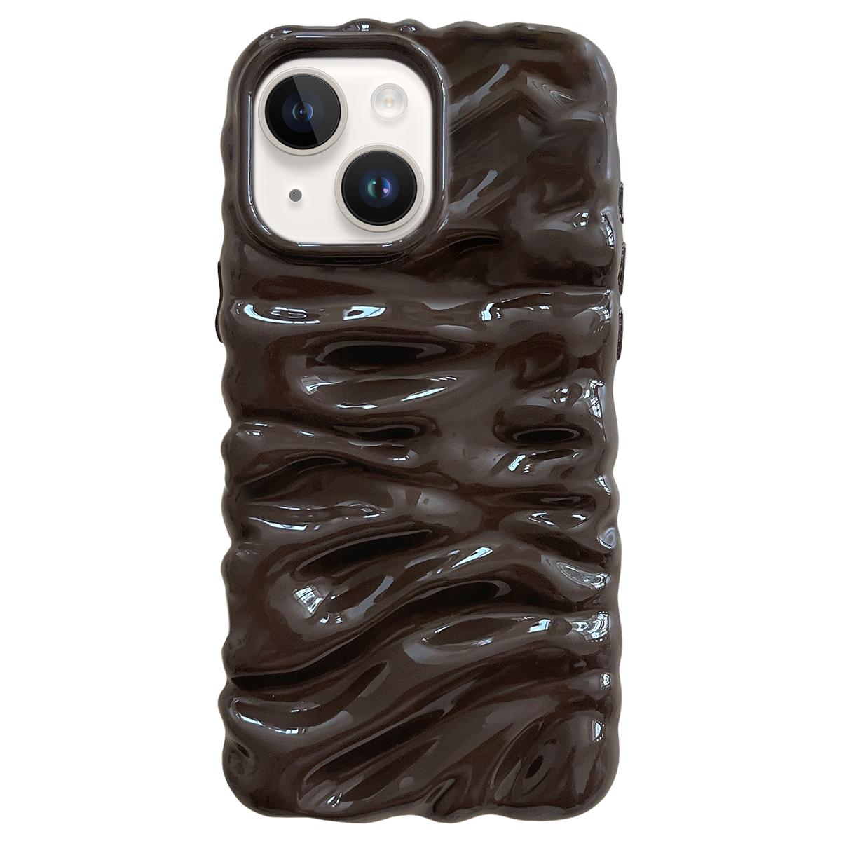 For iPhone 15 Plus Cream Texture Electroplating TPU Full Coverage Phone Case(Chocolate) - Shopkiz.com