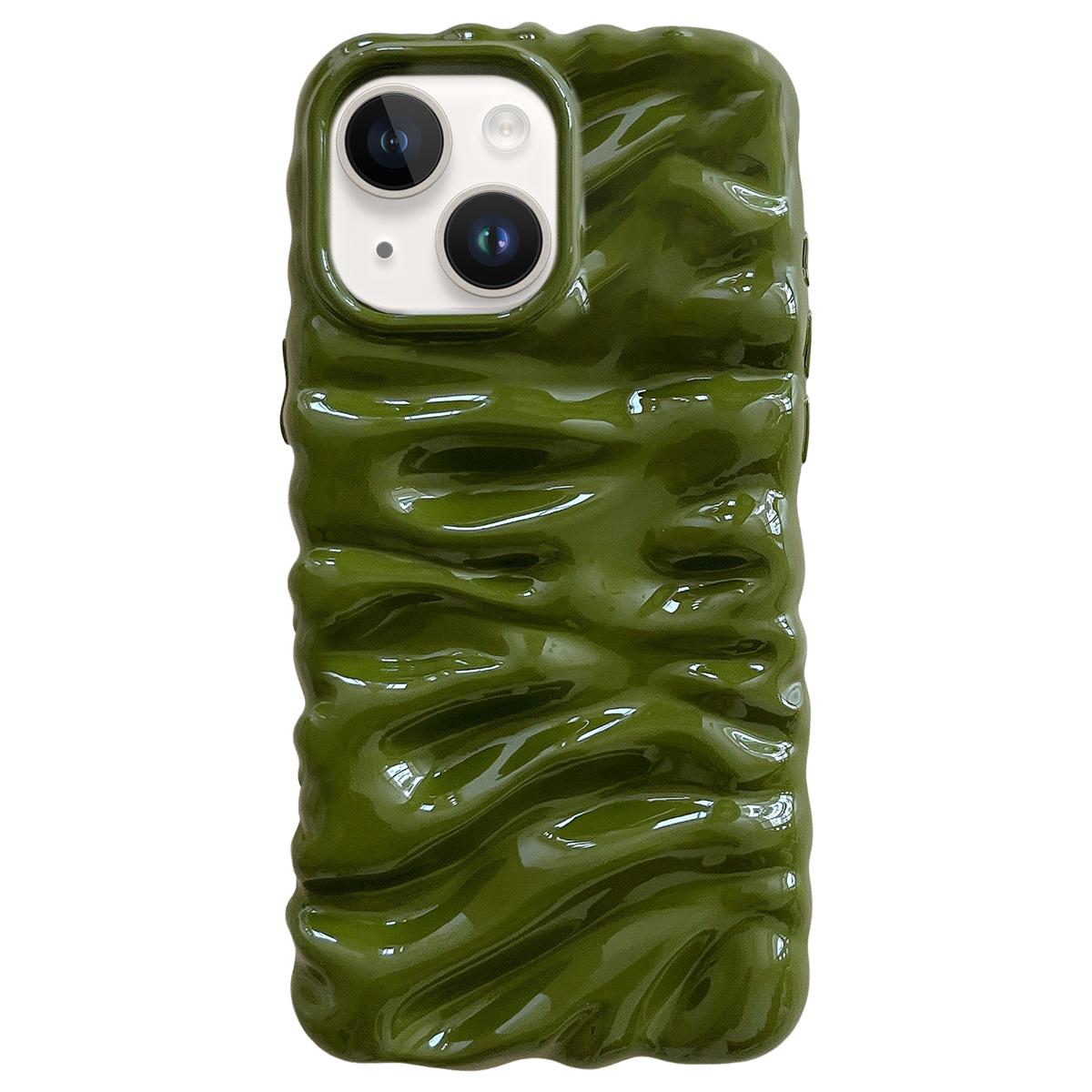 For iPhone 15 Cream Texture Electroplating TPU Full Coverage Phone Case(Army Green) - Shopkiz.com