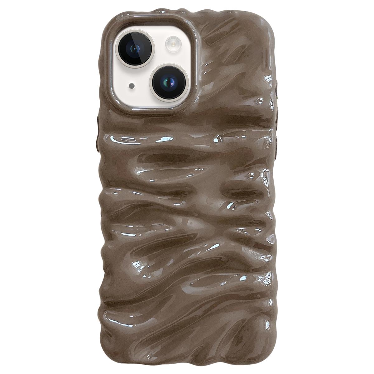For iPhone 15 Cream Texture Electroplating TPU Full Coverage Phone Case(Khaki) - Shopkiz.com