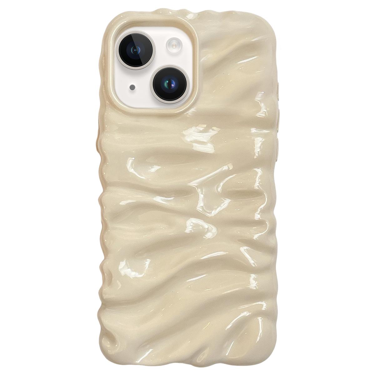 For iPhone 15 Cream Texture Electroplating TPU Full Coverage Phone Case(Beige) - Shopkiz.com