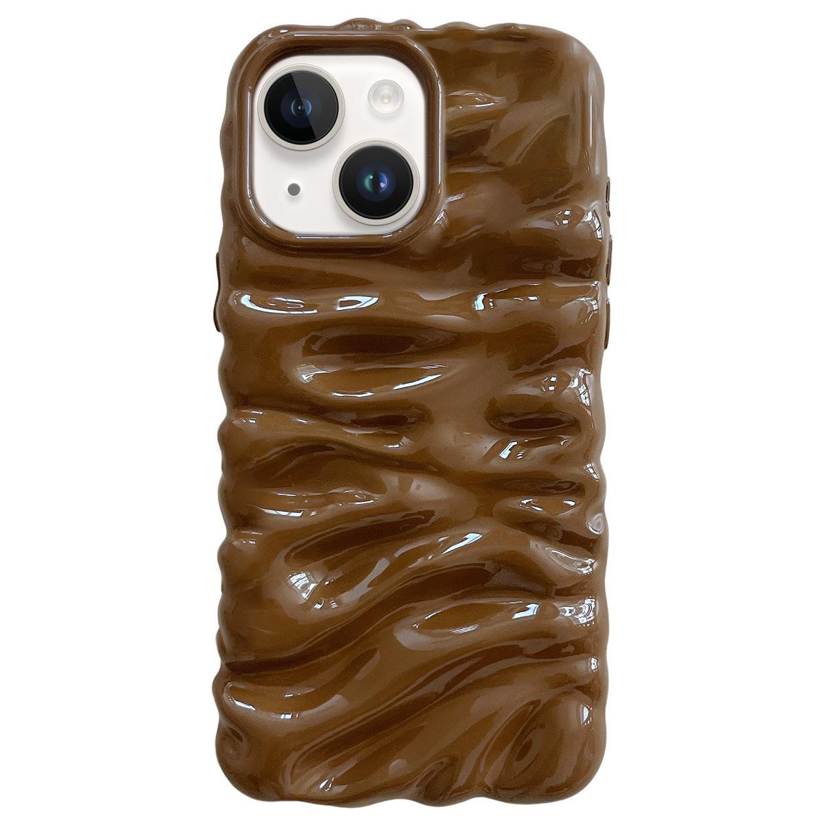 For iPhone 14 Plus Cream Texture Electroplating TPU Full Coverage Phone Case(Caramel) - Shopkiz.com