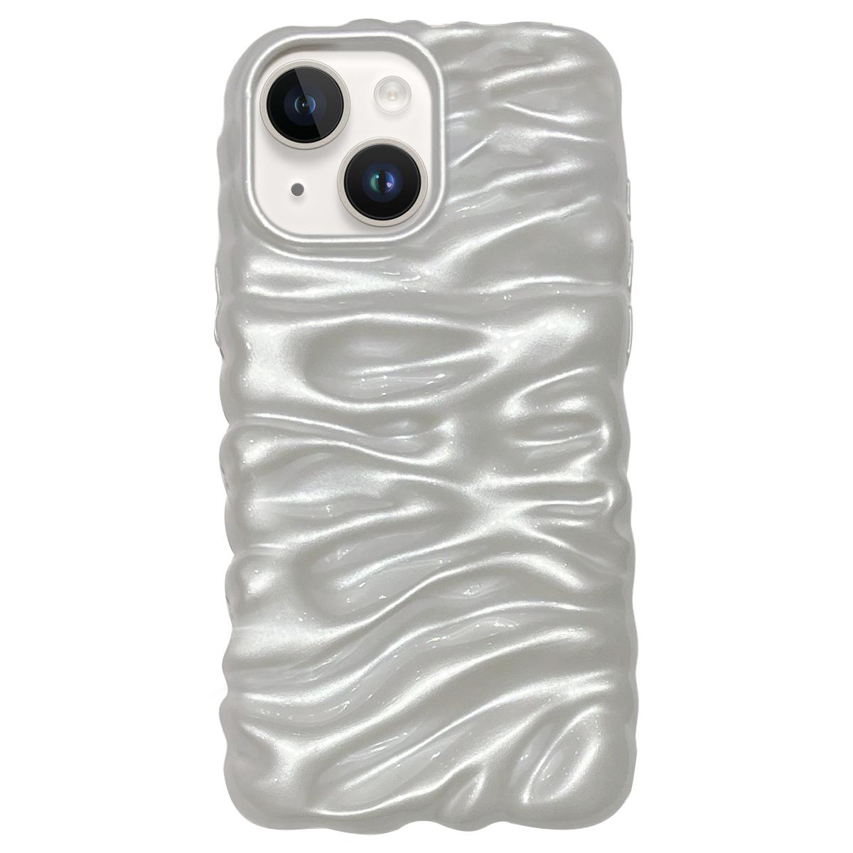For iPhone 13 Cream Texture Electroplating TPU Full Coverage Phone Case(Pearl White) - Shopkiz.com