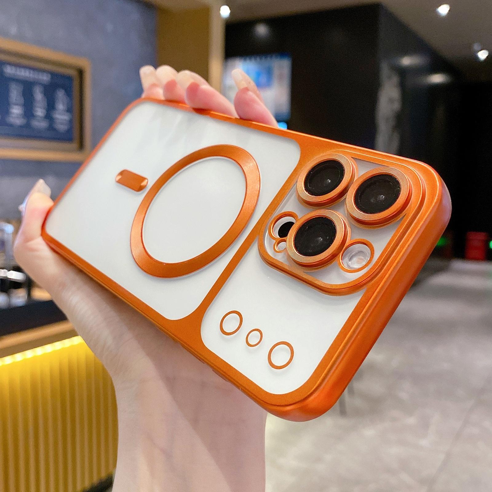For iPhone 14 Pro Change to 17 Series Magnetic MagSafe Frosted TPU Phone Case(Orange) - Shopkiz.com