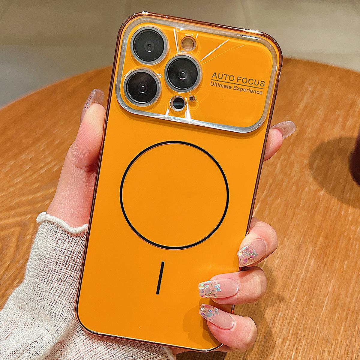 For iPhone 16 Pro Laser Large Hole Camera Frame Fine Ring Magsafe Phone Case(Orange) - Shopkiz.com