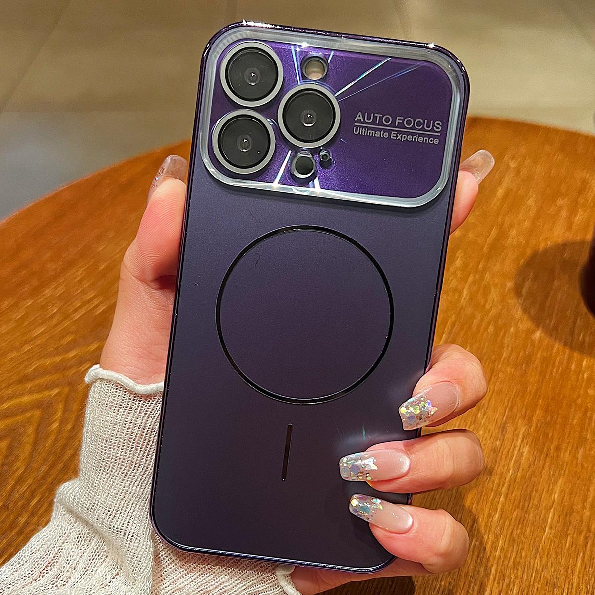 For iPhone 15 Pro Laser Large Hole Camera Frame Fine Ring Magsafe Phone Case(Purple) - Shopkiz.com