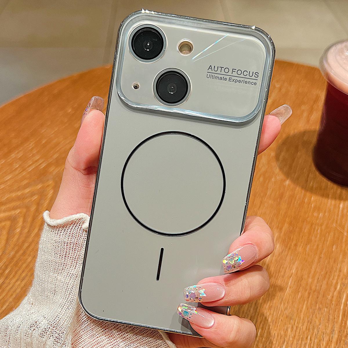 For iPhone 14 Laser Large Hole Camera Frame Fine Ring Magsafe Phone Case(Titanium Gray) - Shopkiz.com