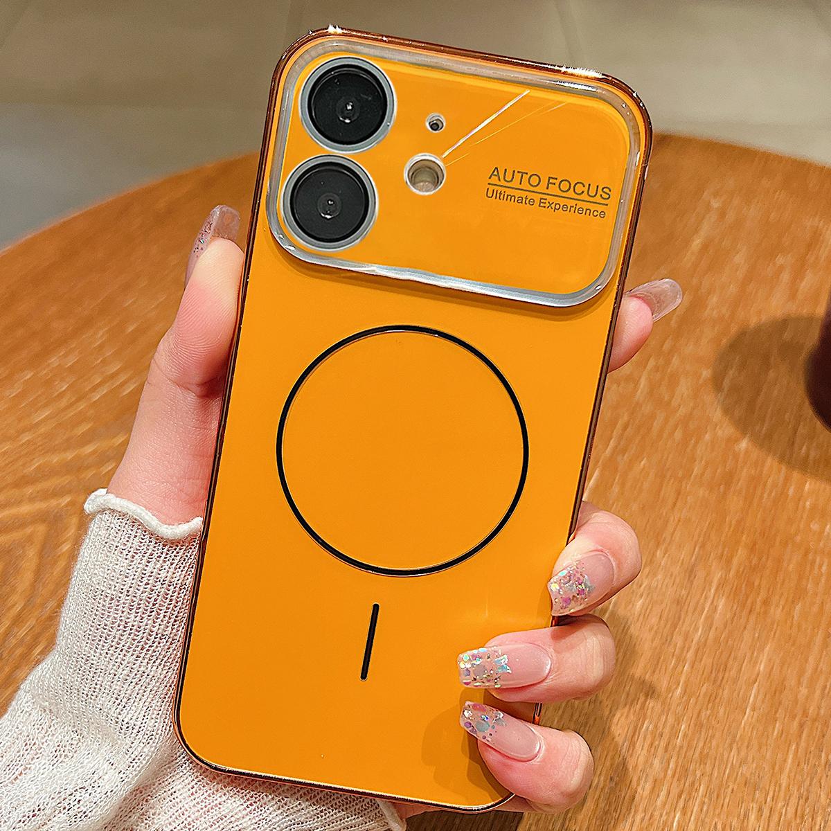 For iPhone 11 Laser Large Hole Camera Frame Fine Ring Magsafe Phone Case(Orange) - Shopkiz.com