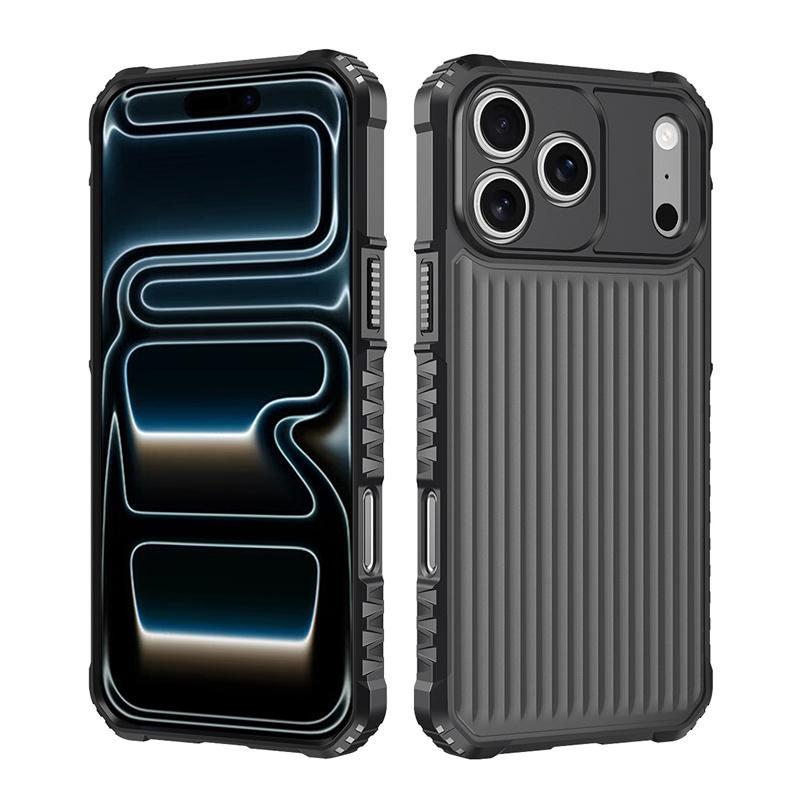 For iPhone 17 Pro Max War Shadow Stripe Series Airbag Frosted Shockproof Phone Case(Black) - Shopkiz.com