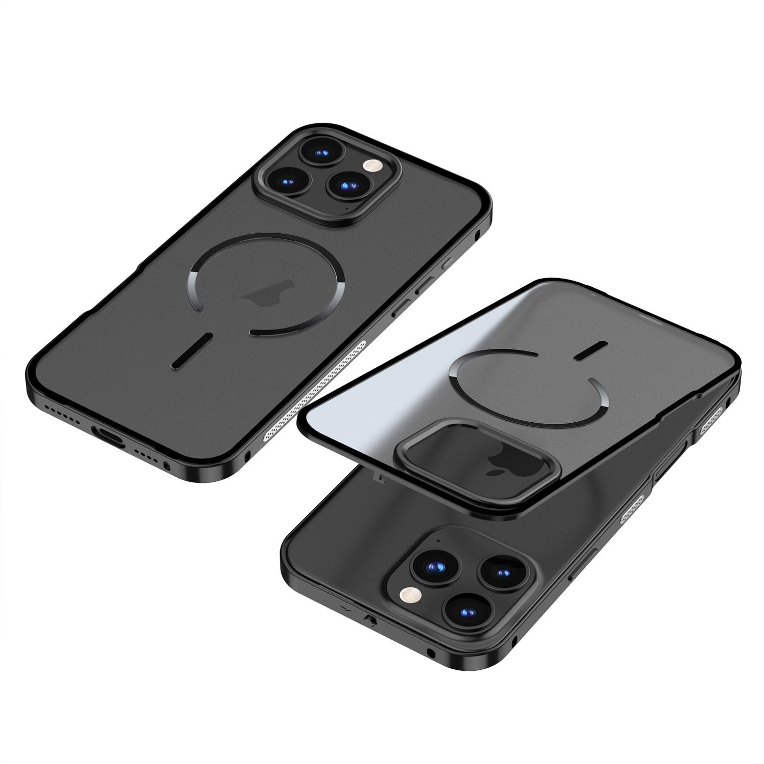 For iPhone 16 Pro Max Single-sided Snap Buckle Metal Frame Frosted MagSafe Phone Case(Black) - Shopkiz.com