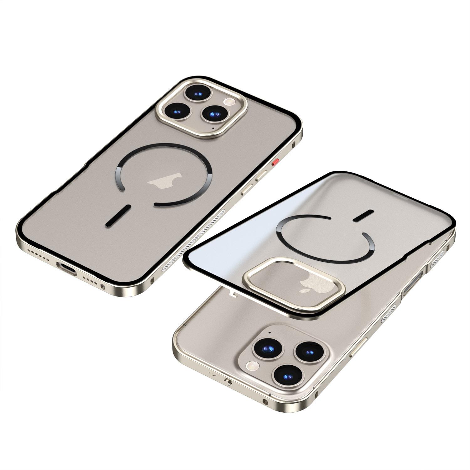 For iPhone 16 Pro Max Single-sided Snap Buckle Metal Frame Frosted MagSafe Phone Case(Titanium) - Shopkiz.com