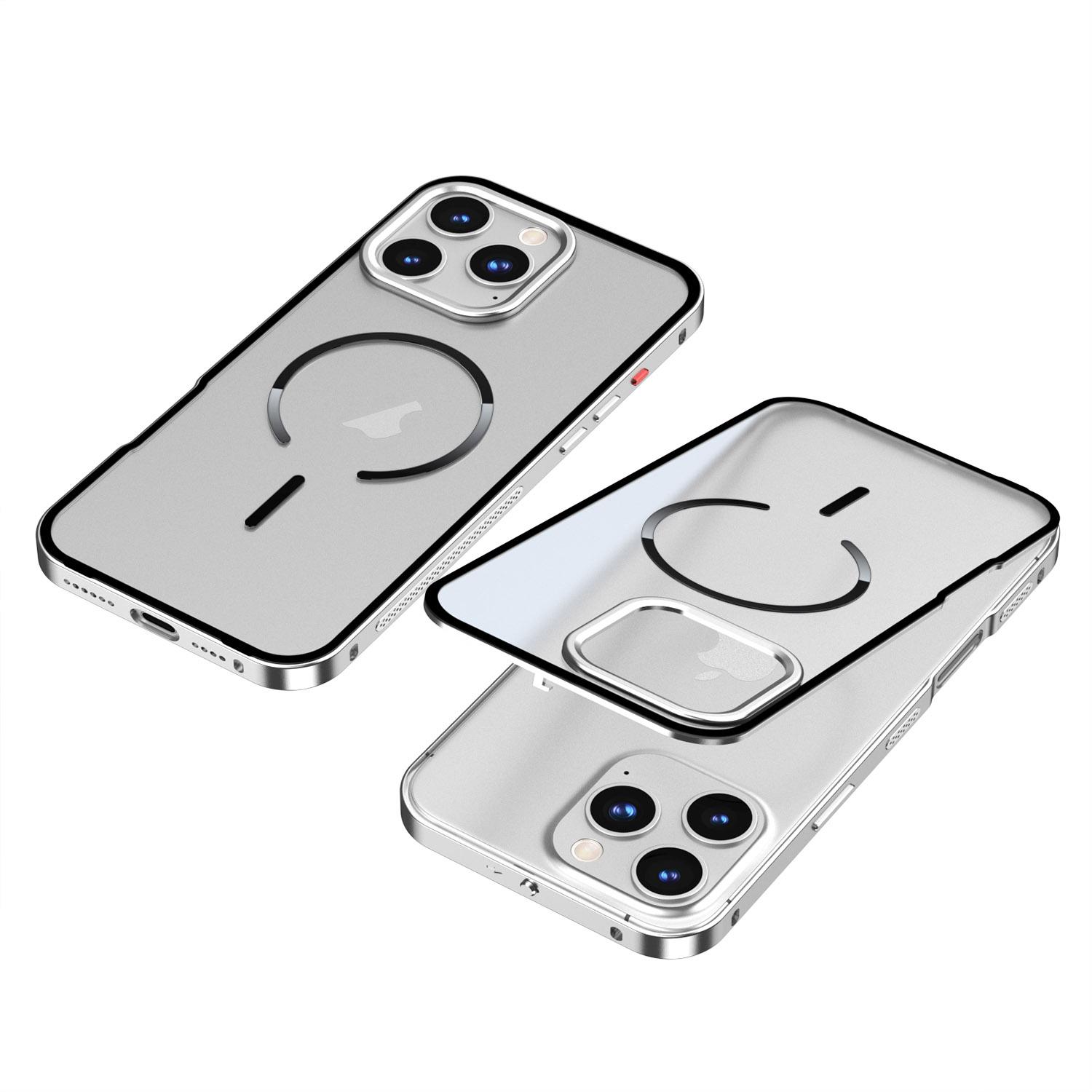 For iPhone 16 Pro Max Single-sided Snap Buckle Metal Frame Frosted MagSafe Phone Case(Silver) - Shopkiz.com