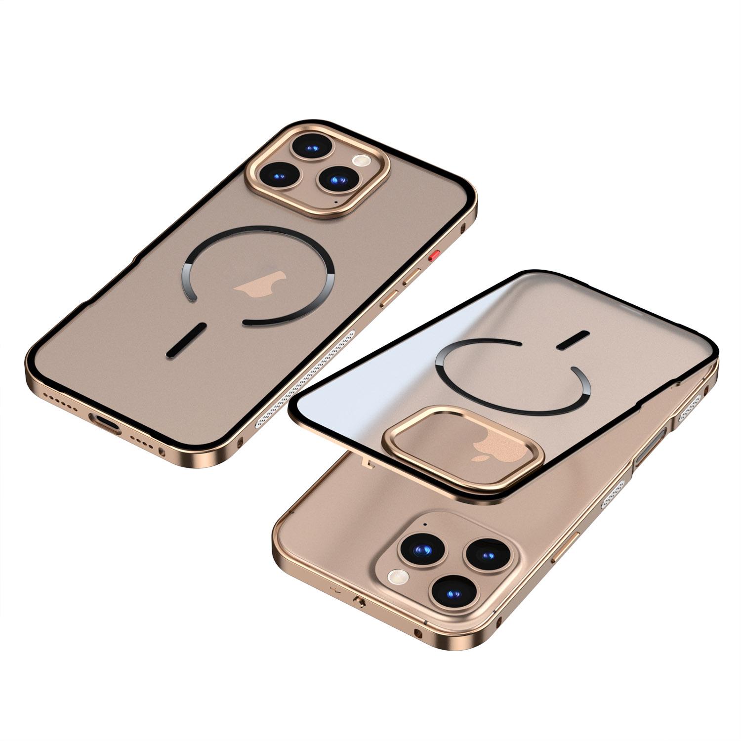 For iPhone 16 Pro Single-sided Snap Buckle Metal Frame Frosted MagSafe Phone Case(Gold) - Shopkiz.com