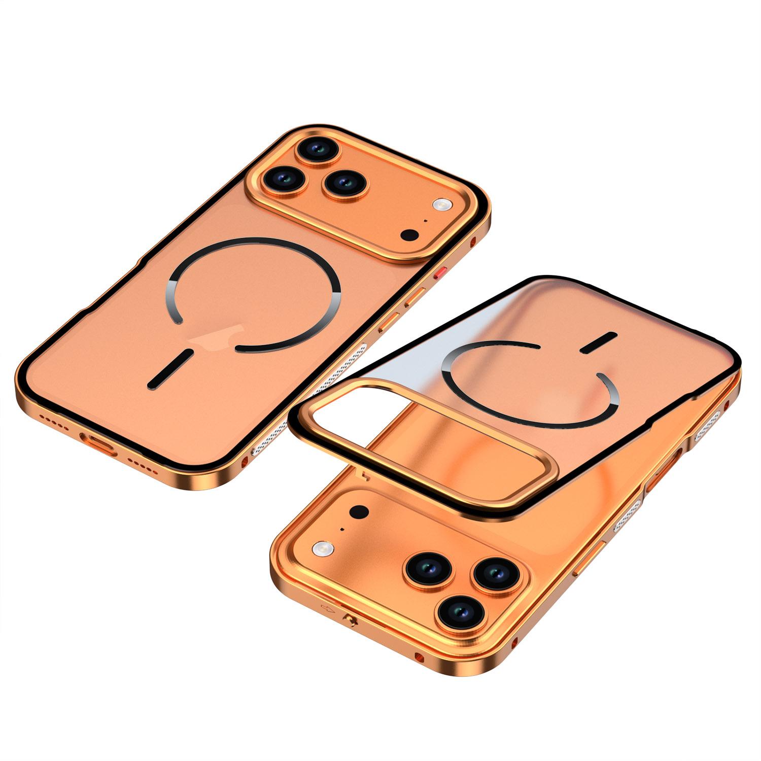 For iPhone 17 Pro Single-sided Snap Buckle Metal Frame Frosted MagSafe Phone Case(Orange) - Shopkiz.com