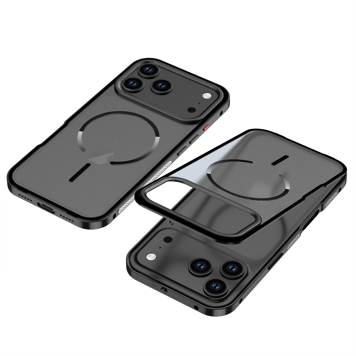 For iPhone 17 Pro Single-sided Snap Buckle Metal Frame Frosted MagSafe Phone Case(Black) - Shopkiz.com