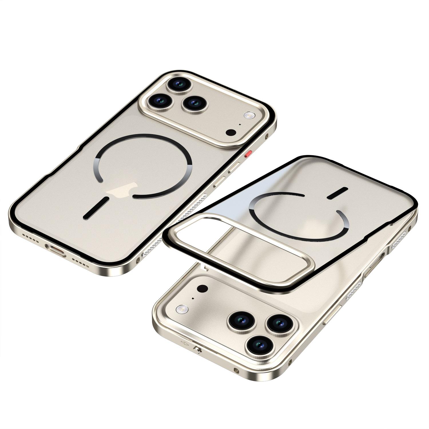 For iPhone 17 Pro Single-sided Snap Buckle Metal Frame Frosted MagSafe Phone Case(Titanium) - Shopkiz.com