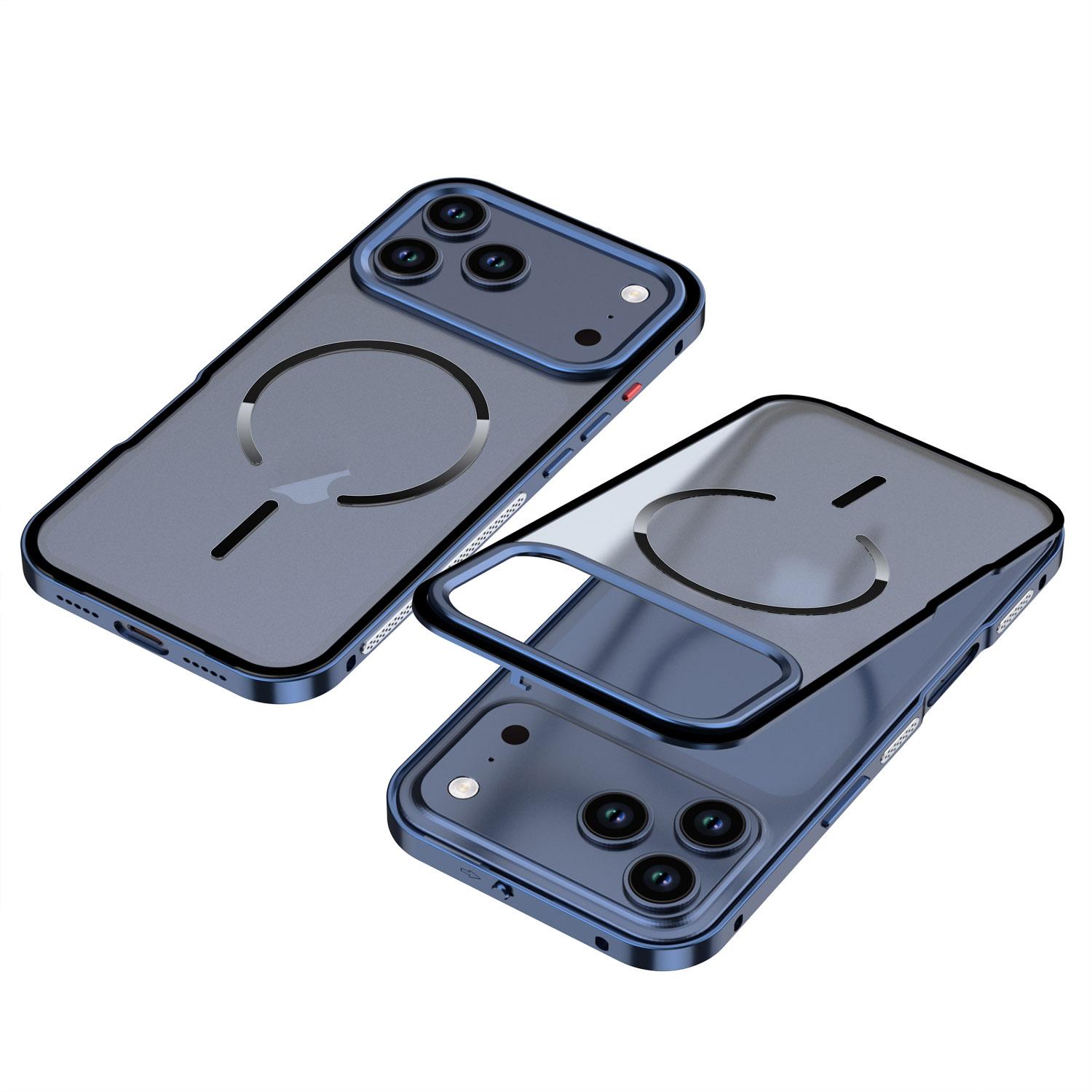 For iPhone 17 Pro Max Single-sided Snap Buckle Metal Frame Frosted MagSafe Phone Case(Titanium Blue) - Shopkiz.com