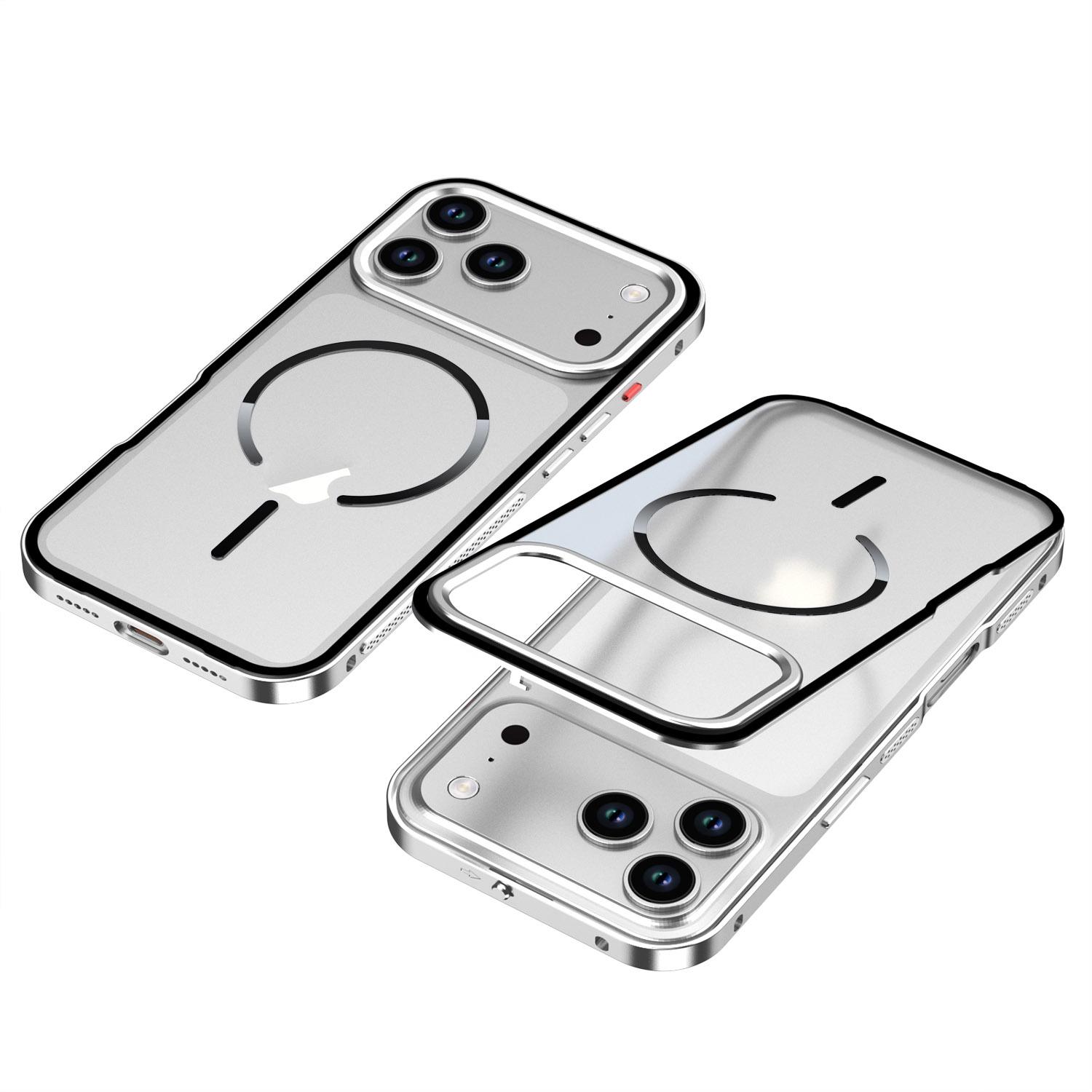 For iPhone 17 Pro Max Single-sided Snap Buckle Metal Frame Frosted MagSafe Phone Case(Silver) - Shopkiz.com