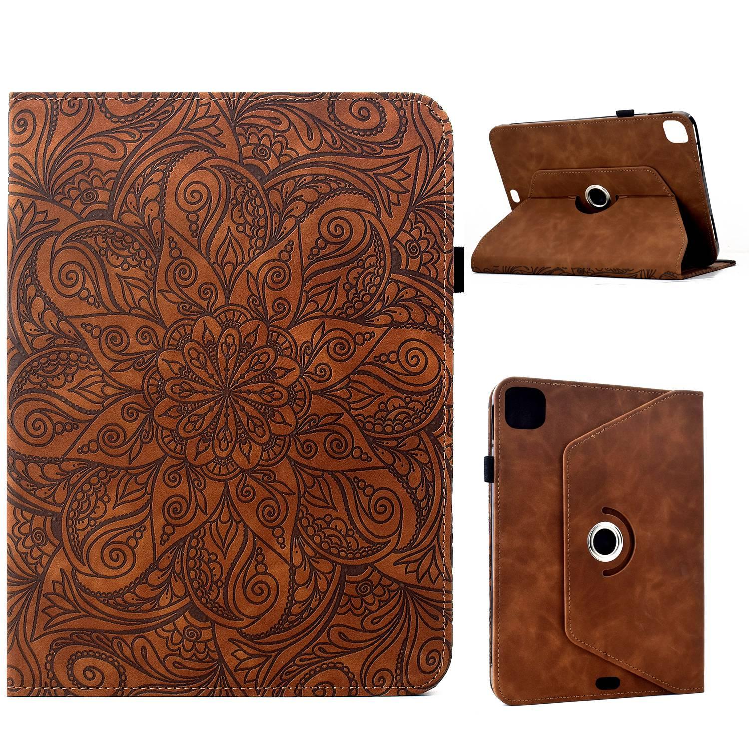 For iPad Air 11 2026 / 2025 / 2024 Rotatable Mandala Embossed Smart Leather Tablet Case(Brown) - Shopkiz.com