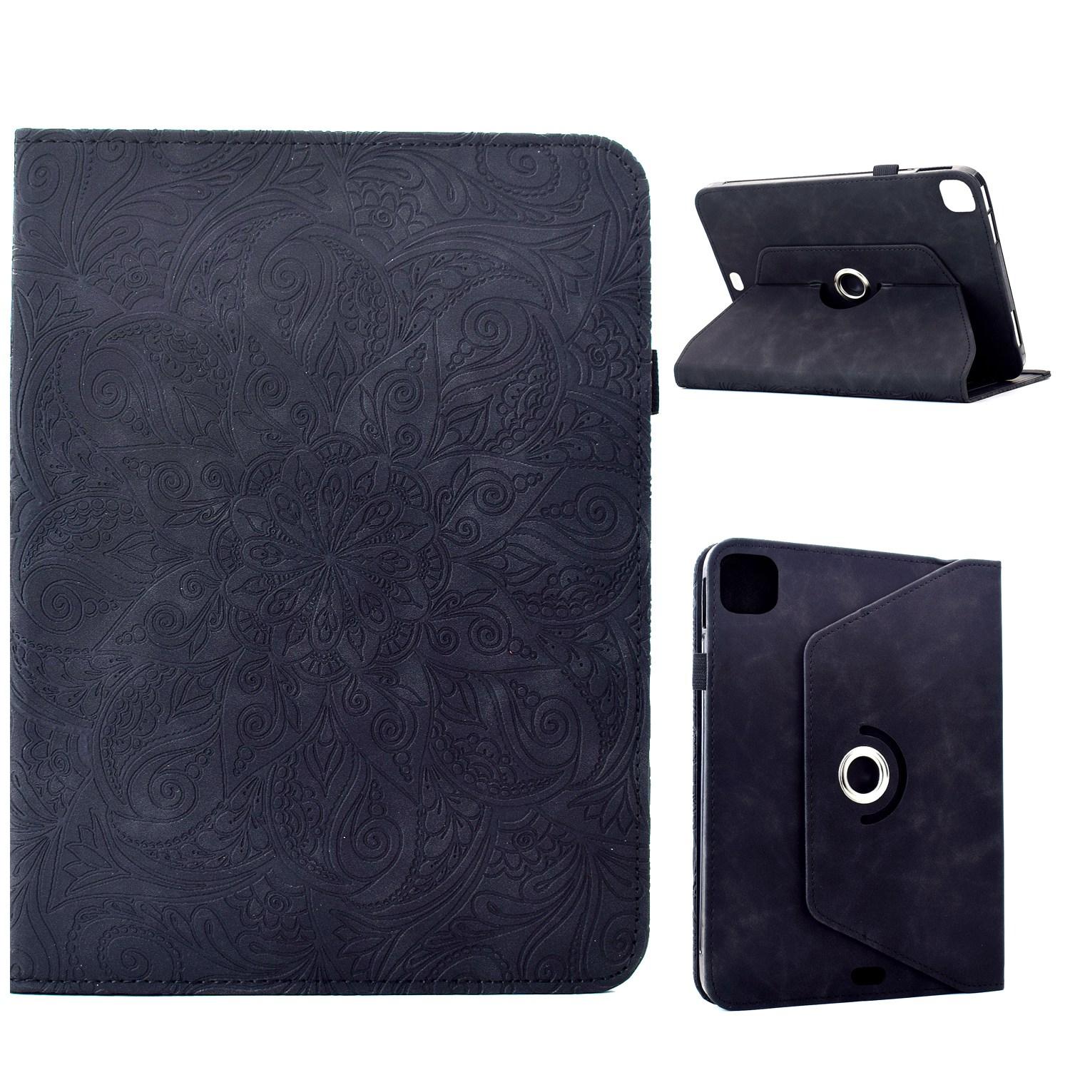 For iPad Air 11 2026 / 2025 / 2024 Rotatable Mandala Embossed Smart Leather Tablet Case(Black) - Shopkiz.com