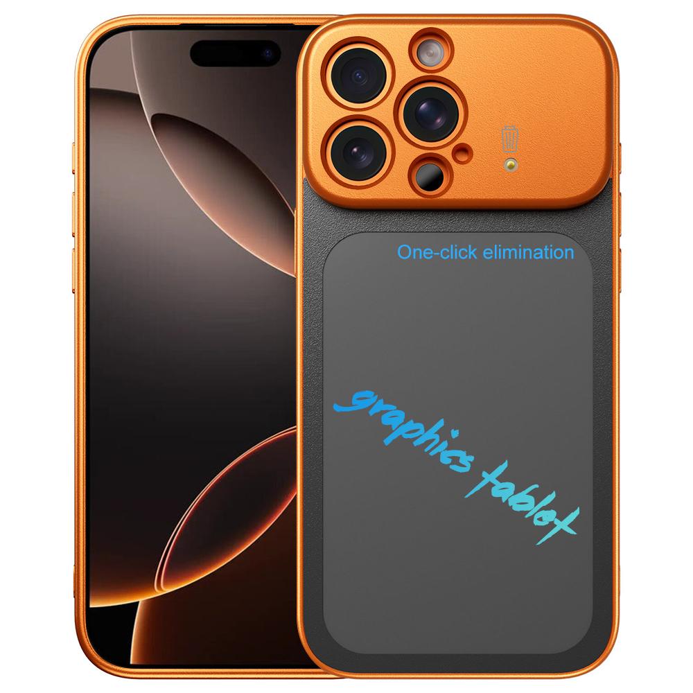 For iPhone 16 Pro Max TPU Frame Frosted Writing Board Shockproof Phone Case with Pen(Orange) - Shopkiz.com