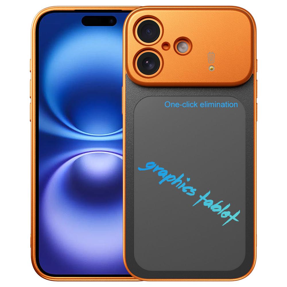 For iPhone 16 TPU Frame Frosted Writing Board Shockproof Phone Case with Pen(Orange) - Shopkiz.com